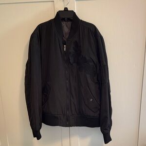 Black Bomber Jacket with Floral Detail